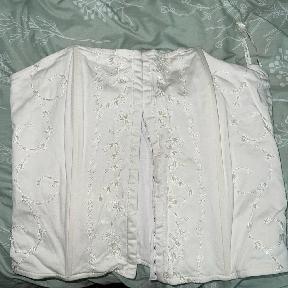 Elegant White Embroidered Corset Top
